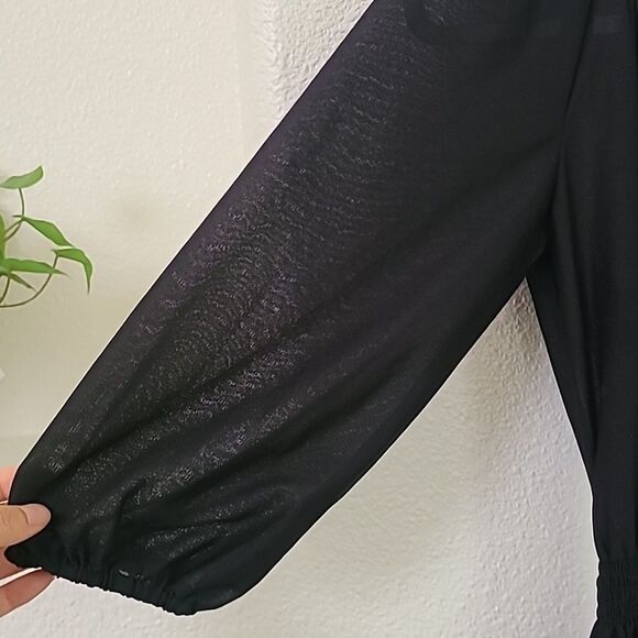 Vintage Cottagecore prairiecore Black chemise puff ballon sleeve sheer dress y2k - Picture 8 of 8